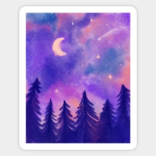 Blue Fantasy Starry Night in the Woods Sticker